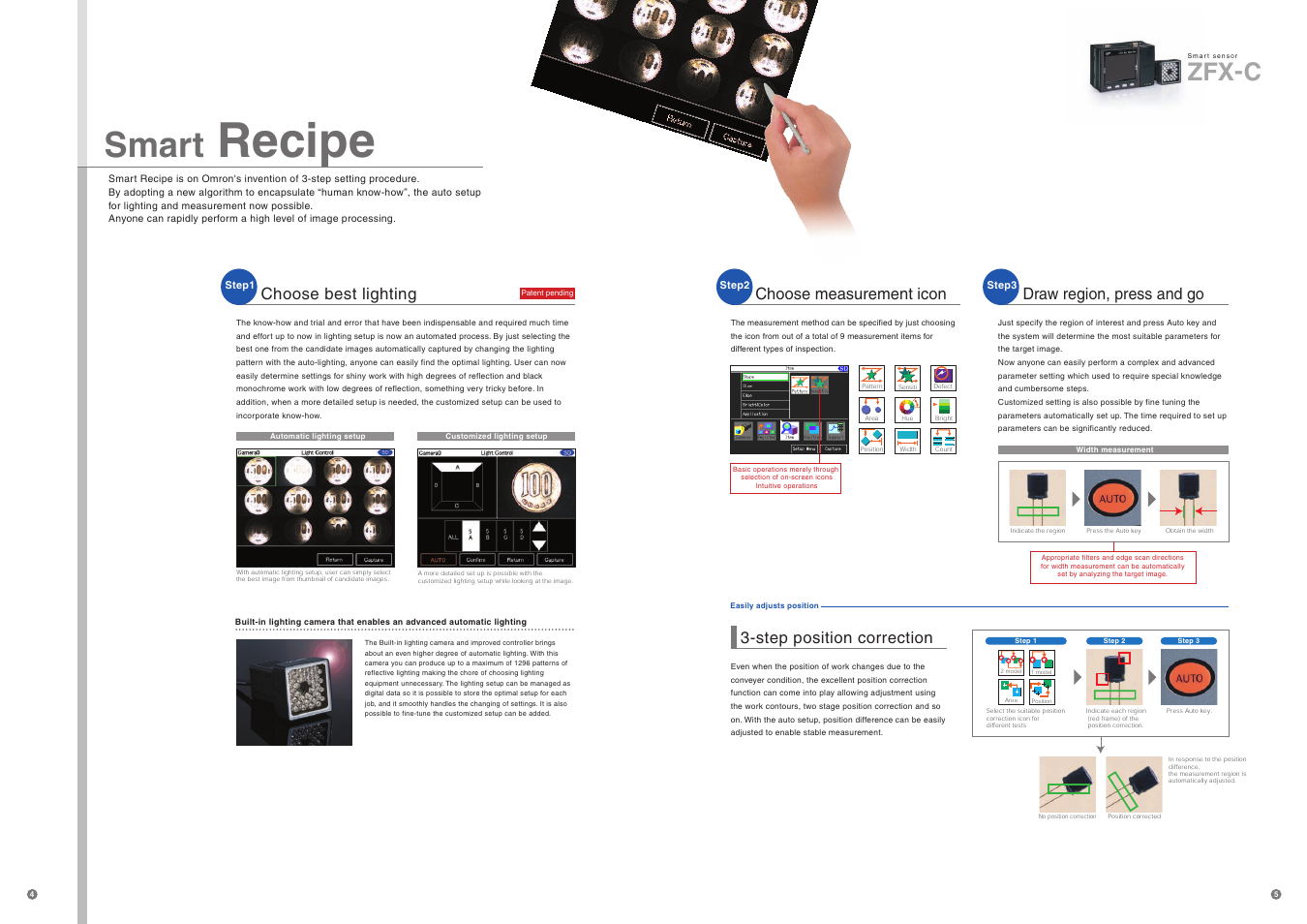 Smart recipe, Recipe, Smart | Zfx-c, Choose best lighting, Choose measurement icon, Step position correction, Draw region, press and go | Omron Healthcare ZFX-C User Manual | Page 3 / 15
