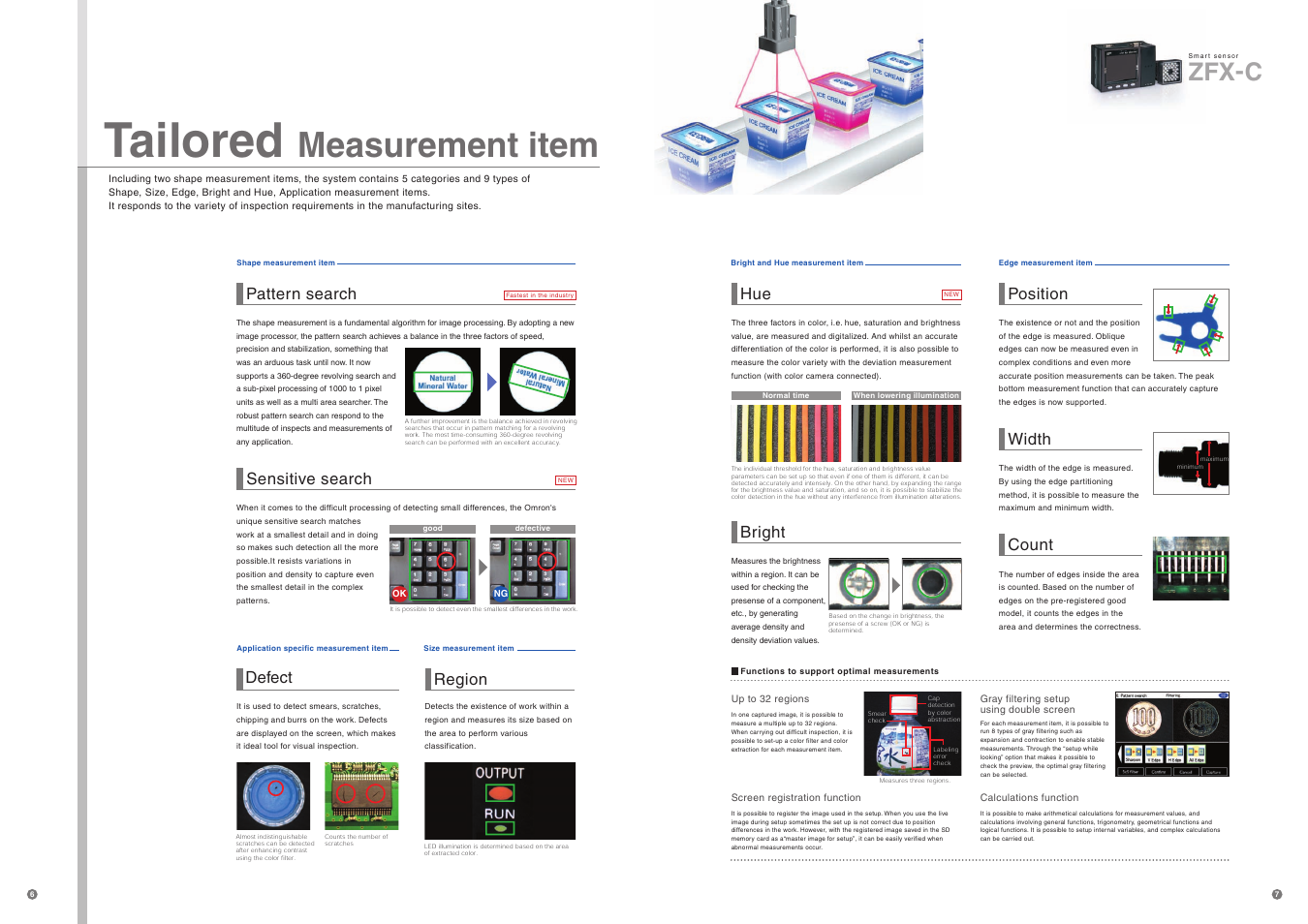 Tailored measurement item, Tailored, Measurement item | Zfx-c, Pattern search, Sensitive search, Bright, Position, Width, Count | Omron Healthcare ZFX-C User Manual | Page 4 / 15