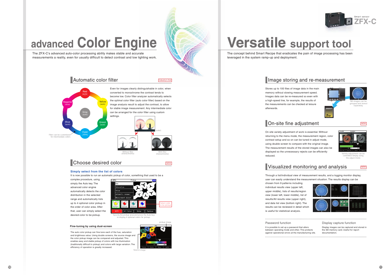 Advanced color engine, Versatile support tool, Color engine versatile | Advanced, Support tool, Zfx-c, Automatic color filter, Choose desired color, Image storing and re-measurement, On-site fine adjustment | Omron Healthcare ZFX-C User Manual | Page 6 / 15