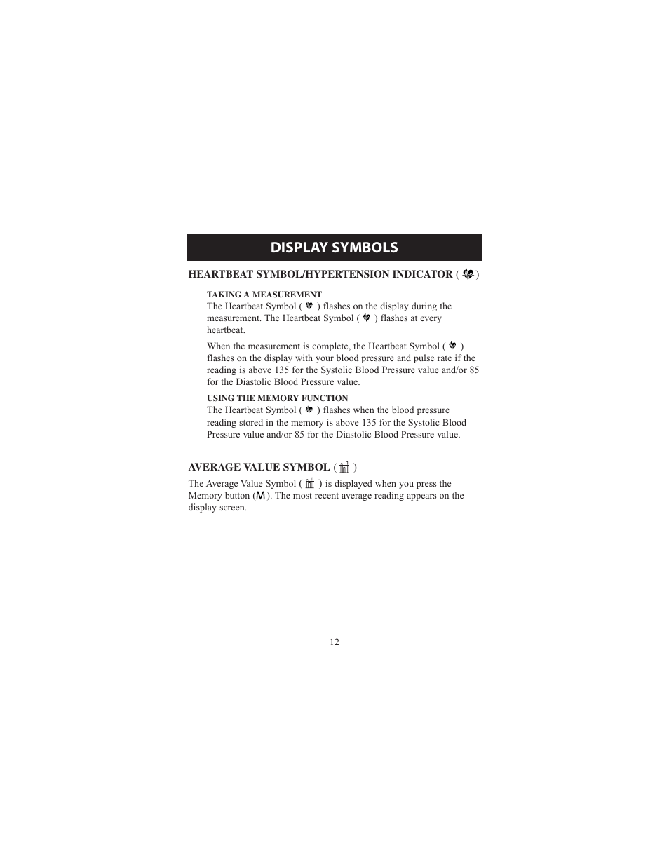 Display symbols | Omron Healthcare ELITE 7300IT User Manual | Page 12 / 92