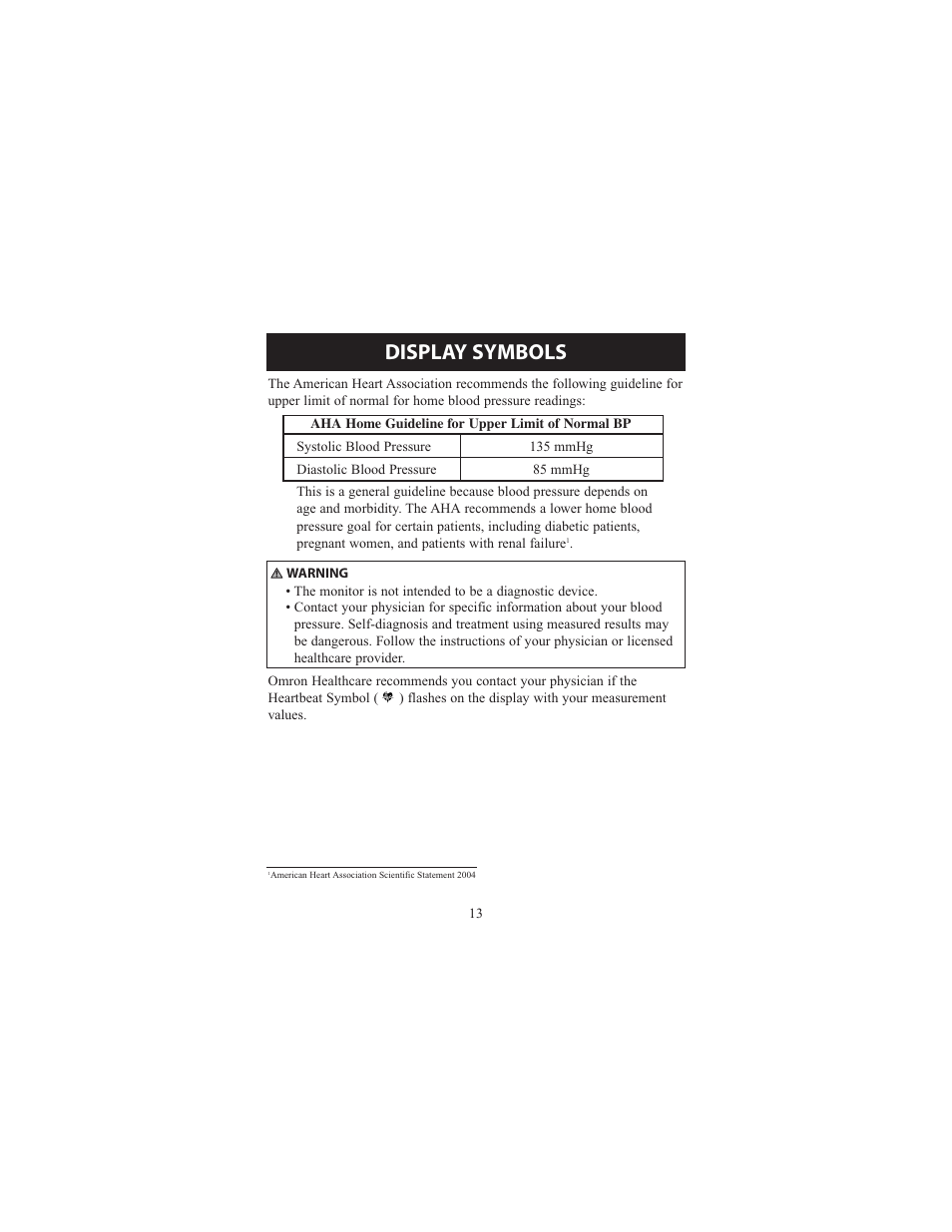Display symbols | Omron Healthcare ELITE 7300IT User Manual | Page 13 / 92