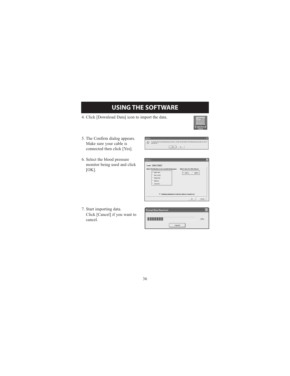Using the software | Omron Healthcare ELITE 7300IT User Manual | Page 36 / 92