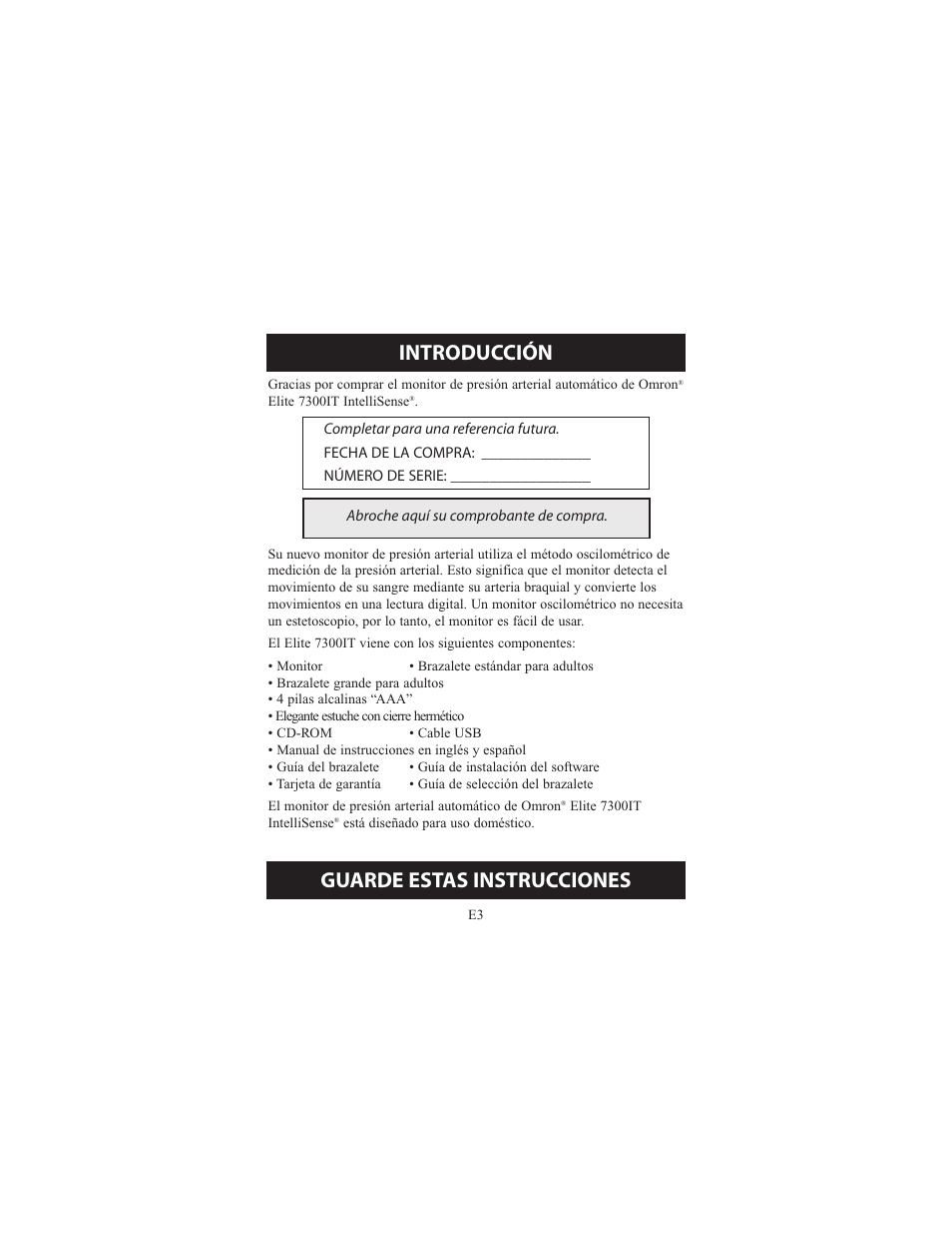 Introducción, Guarde estas instrucciones | Omron Healthcare ELITE 7300IT User Manual | Page 49 / 92