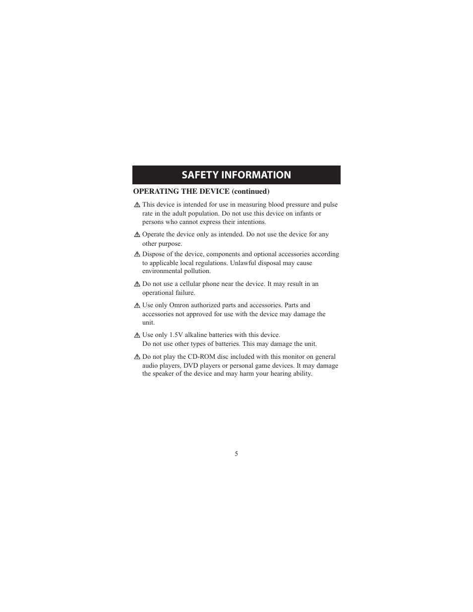 Safety information | Omron Healthcare ELITE 7300IT User Manual | Page 5 / 92