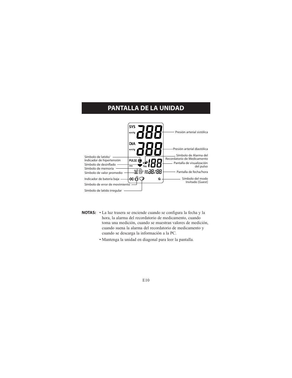 Pantalla de la unidad | Omron Healthcare ELITE 7300IT User Manual | Page 56 / 92