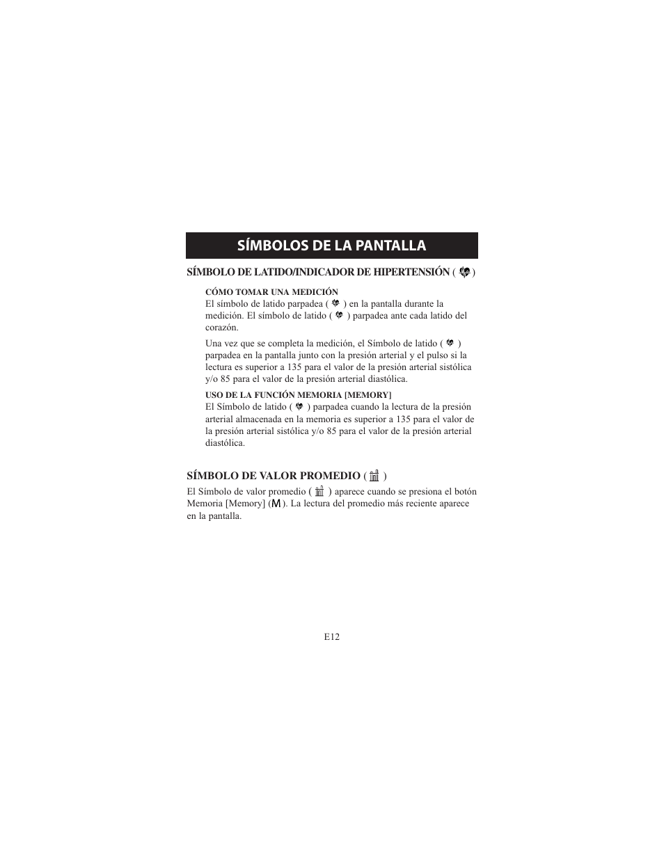 Símbolos de la pantalla | Omron Healthcare ELITE 7300IT User Manual | Page 58 / 92