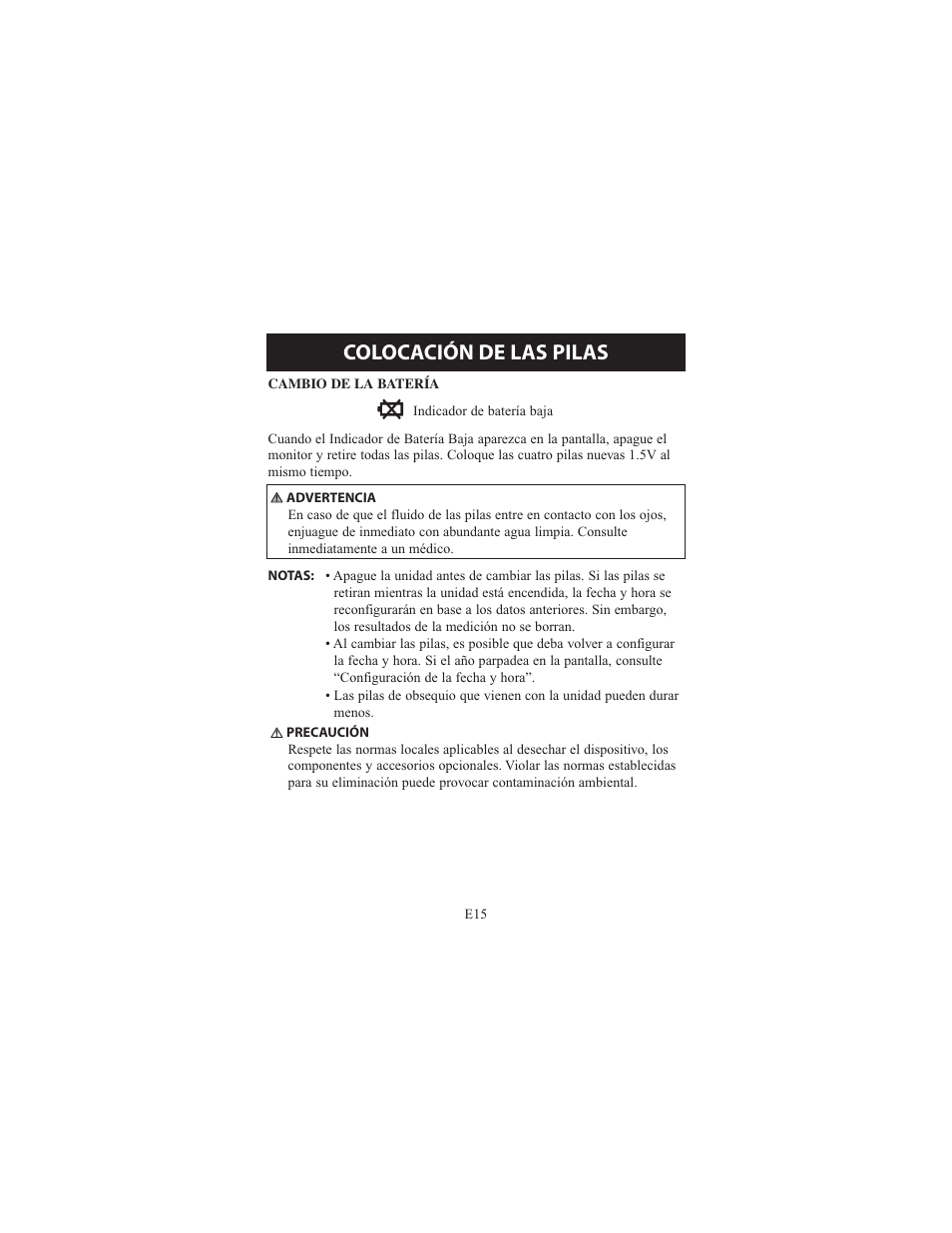 Colocación de las pilas | Omron Healthcare ELITE 7300IT User Manual | Page 61 / 92