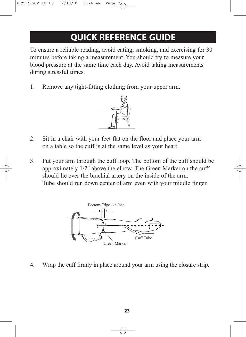 Quick reference guide | Omron Healthcare INTELLISENSE HEM-705CP User Manual | Page 23 / 28