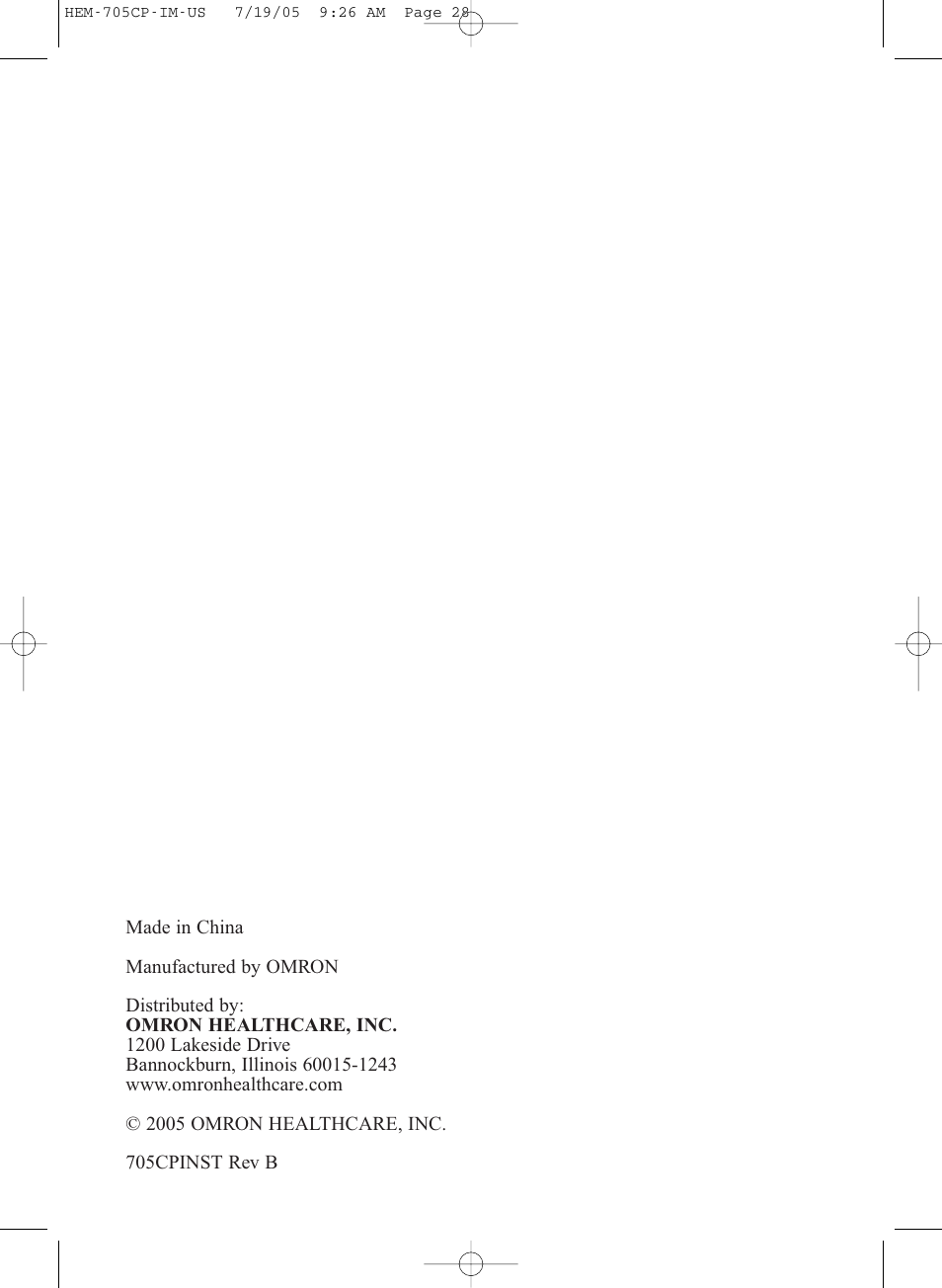 Omron Healthcare INTELLISENSE HEM-705CP User Manual | Page 28 / 28