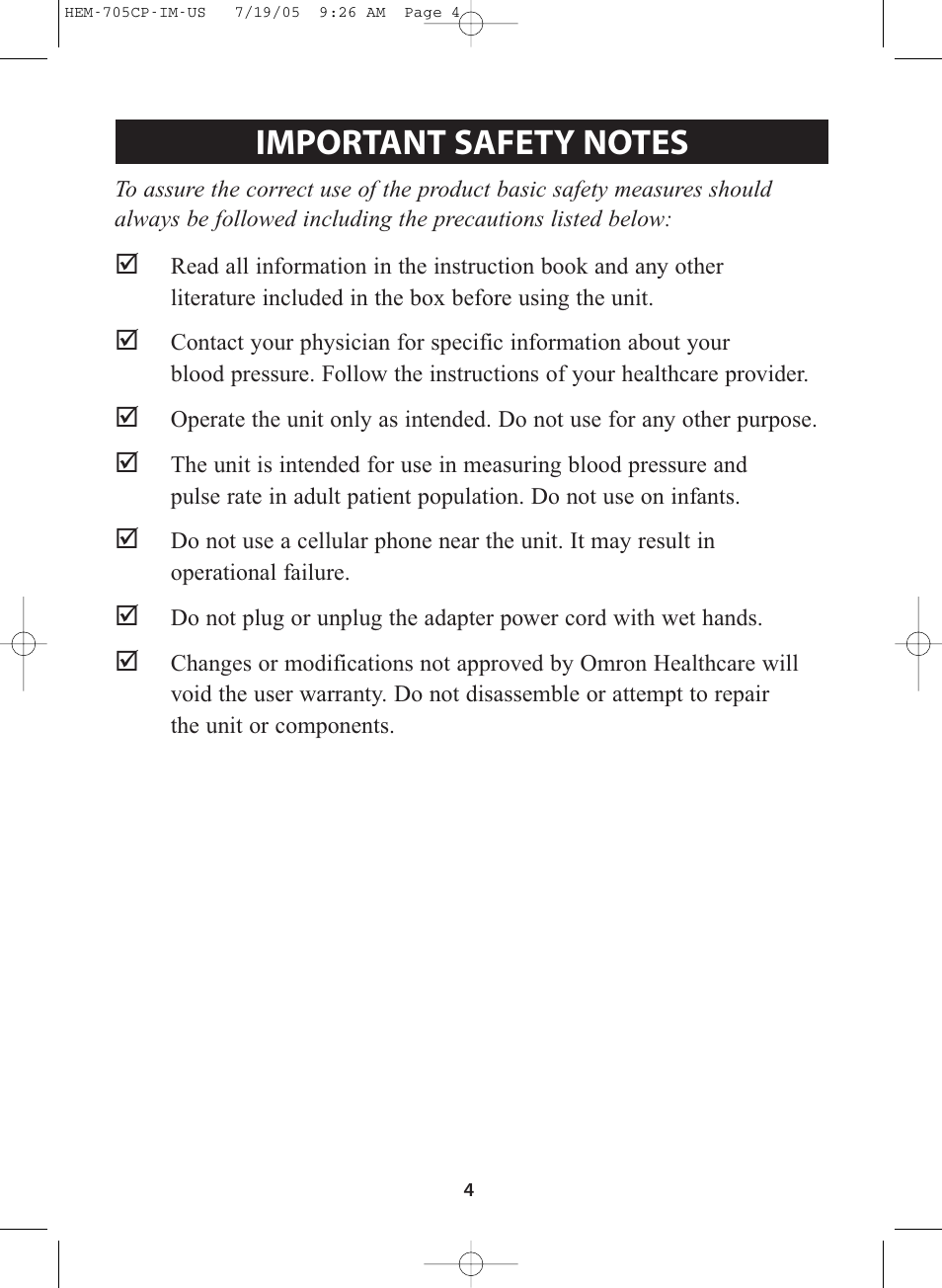 Omron Healthcare INTELLISENSE HEM-705CP User Manual | Page 4 / 28
