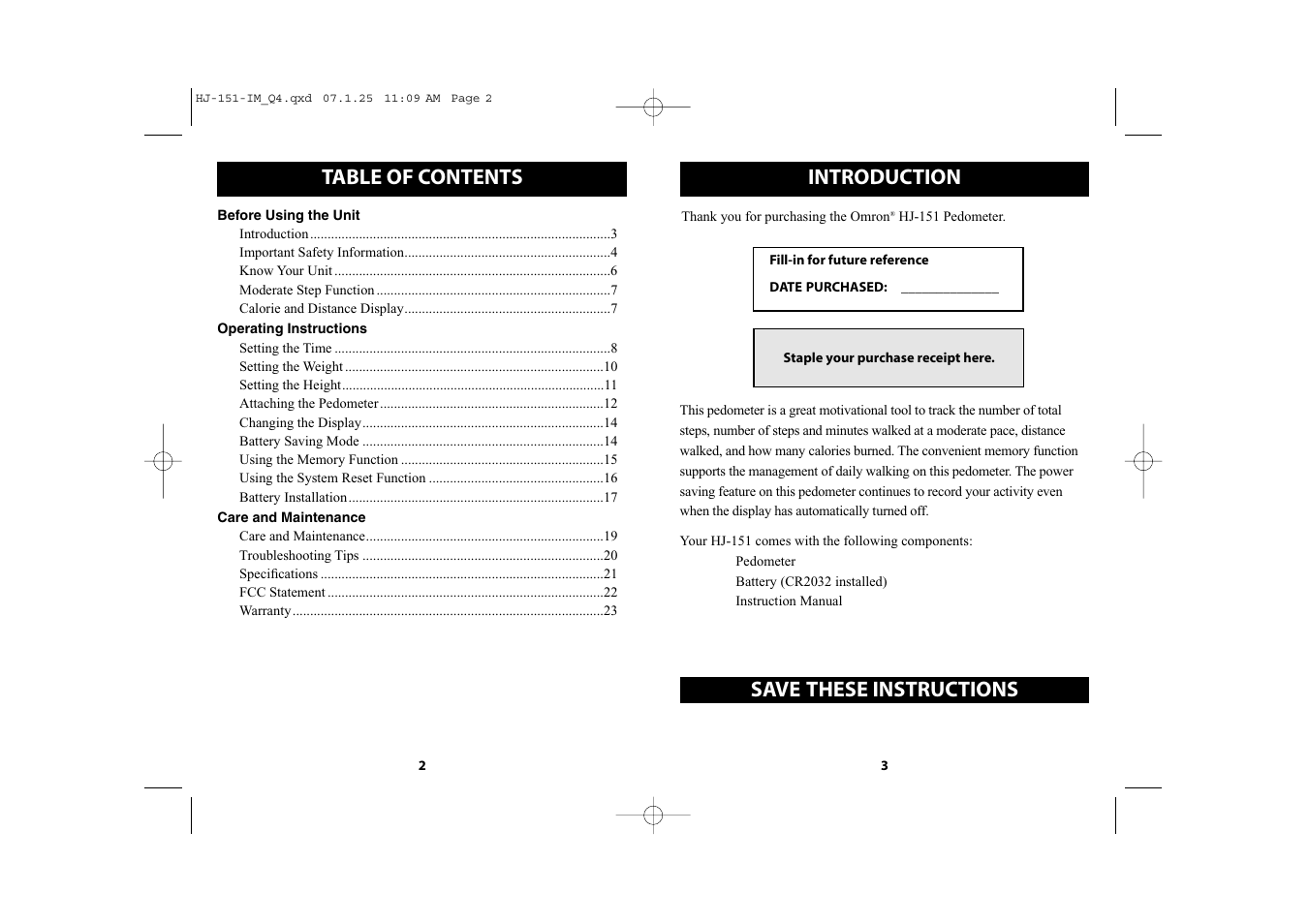 Omron Healthcare HJ-151 User Manual | Page 2 / 13