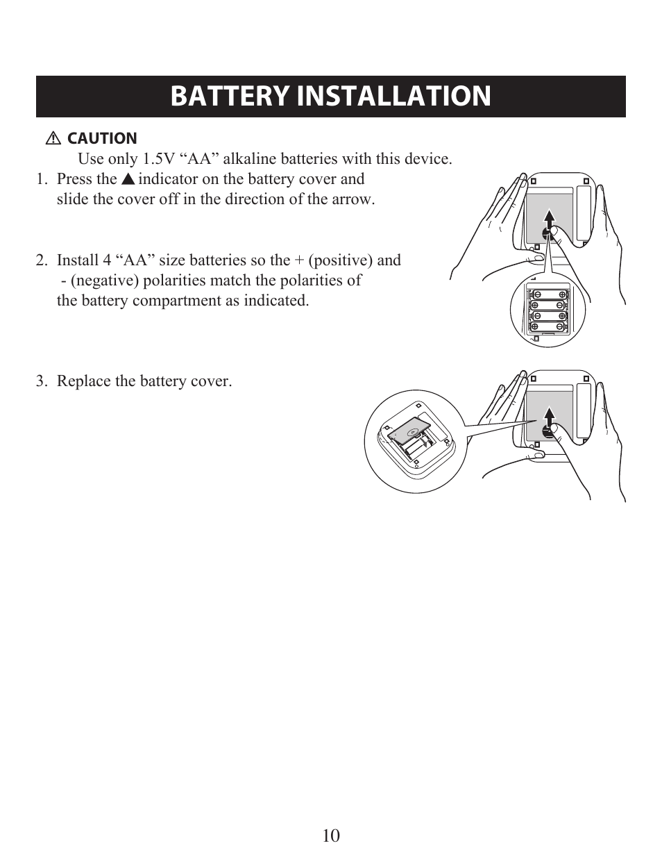 Battery installation | Omron Healthcare BP742 User Manual | Page 10 / 28