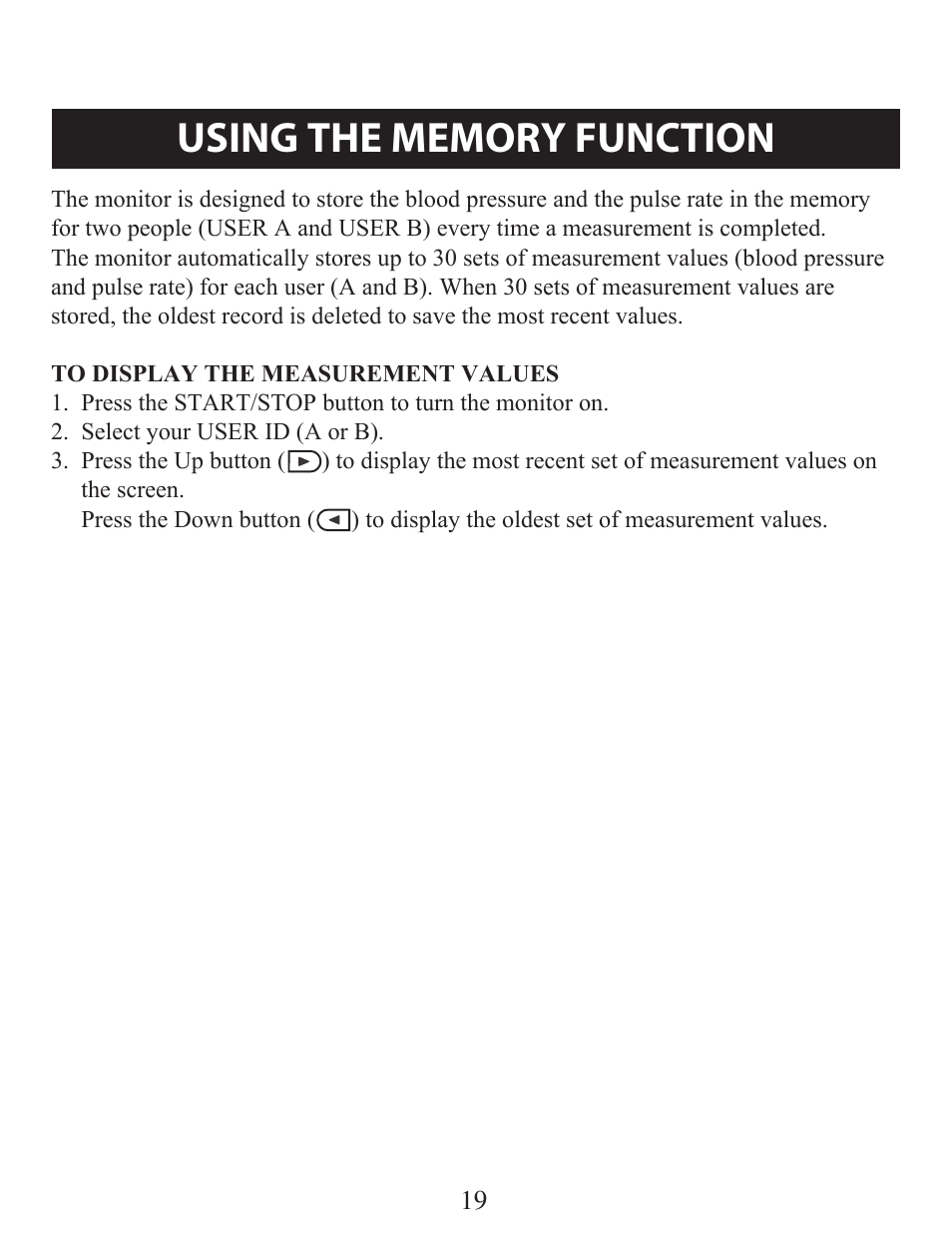 Using the memory function, To display the measurement values | Omron Healthcare BP742 User Manual | Page 19 / 28