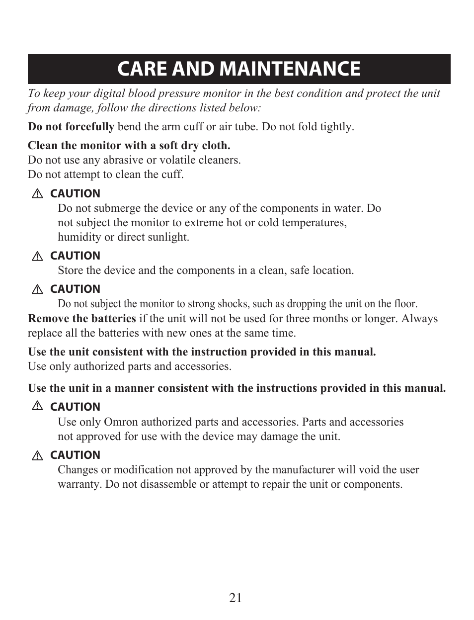 Care and maintenance | Omron Healthcare BP742 User Manual | Page 21 / 28