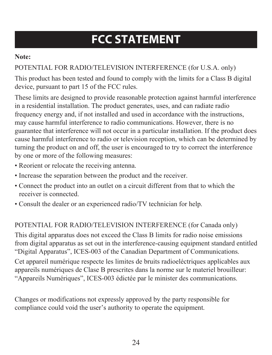 Fcc statement | Omron Healthcare BP742 User Manual | Page 24 / 28