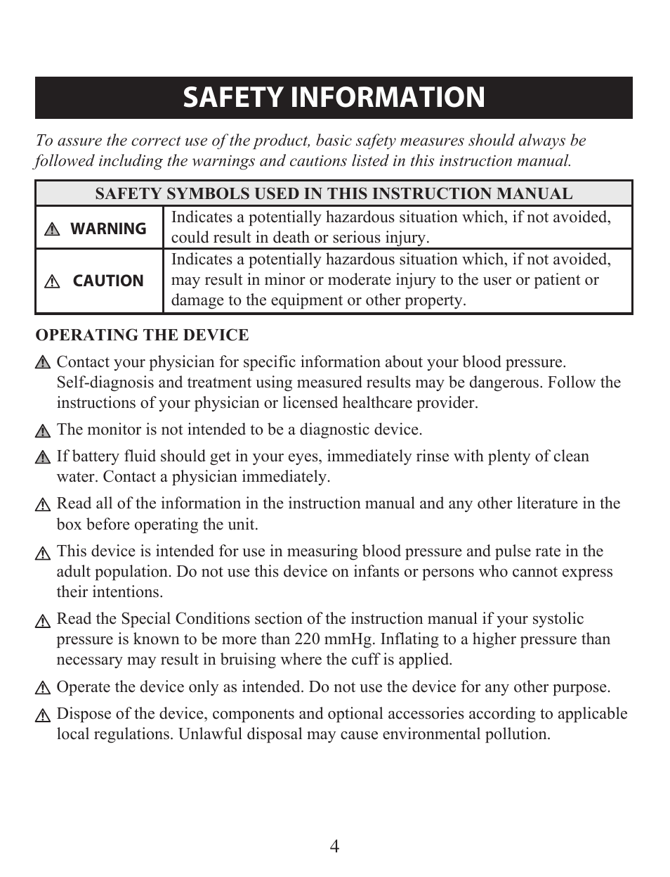 Safety information, Operating the device | Omron Healthcare BP742 User Manual | Page 4 / 28