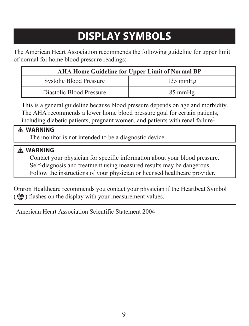 Display symbols | Omron Healthcare BP742 User Manual | Page 9 / 28