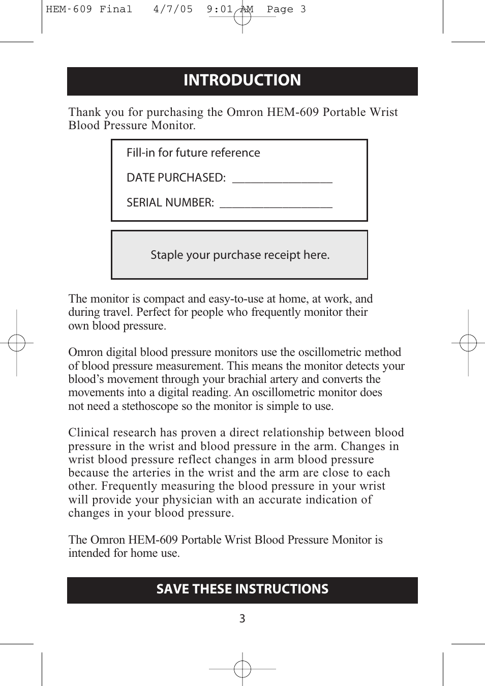 Introduction | Omron Healthcare HEM-609 User Manual | Page 3 / 24