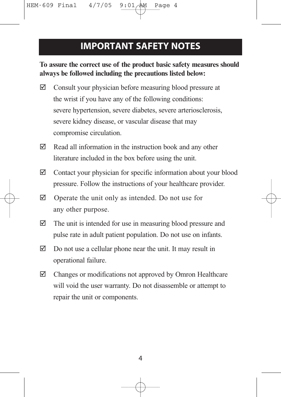 Omron Healthcare HEM-609 User Manual | Page 4 / 24