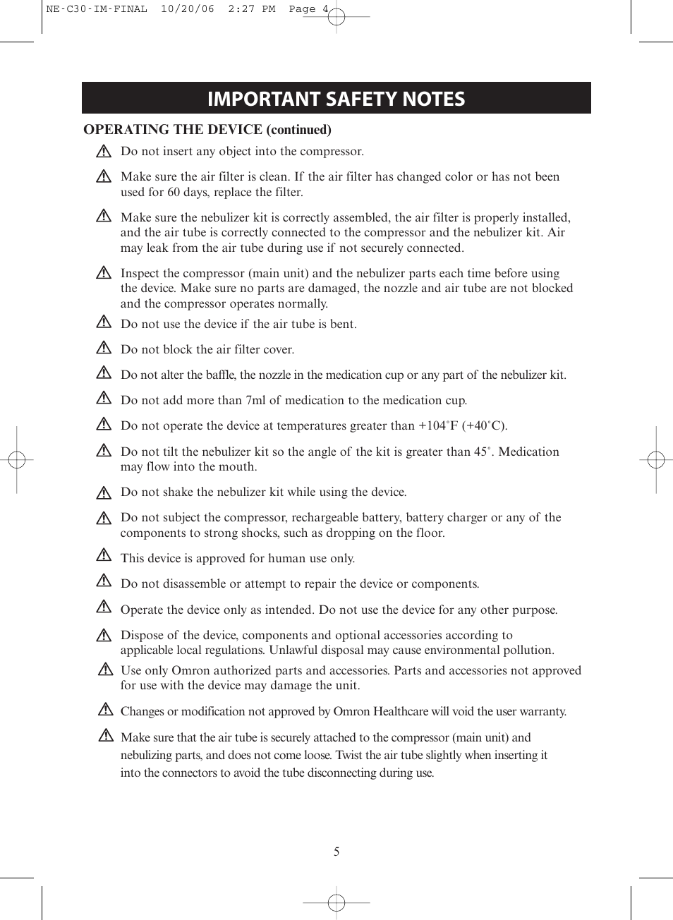 Omron Healthcare COMPAIR ELITE NE-C30 User Manual | Page 5 / 28