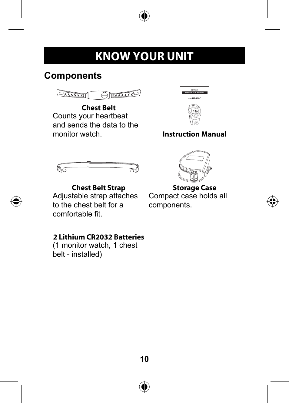 Components, Know your unit | Omron Healthcare HR-100C User Manual | Page 10 / 24