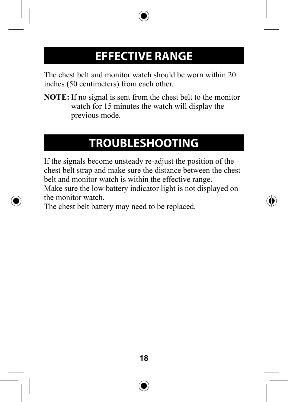 Effective range, Troubleshooting | Omron Healthcare HR-100C User Manual | Page 18 / 24