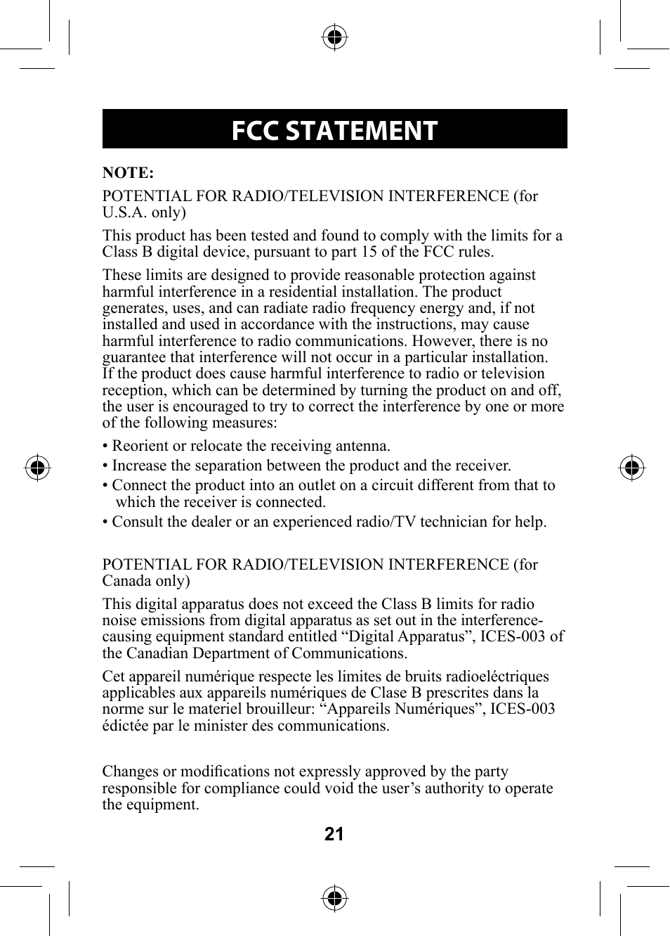 Fcc statement | Omron Healthcare HR-100C User Manual | Page 21 / 24