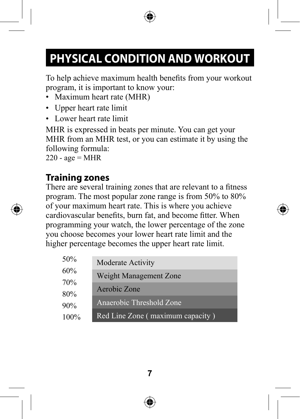 Physical condition and workout, Training zones | Omron Healthcare HR-100C User Manual | Page 7 / 24