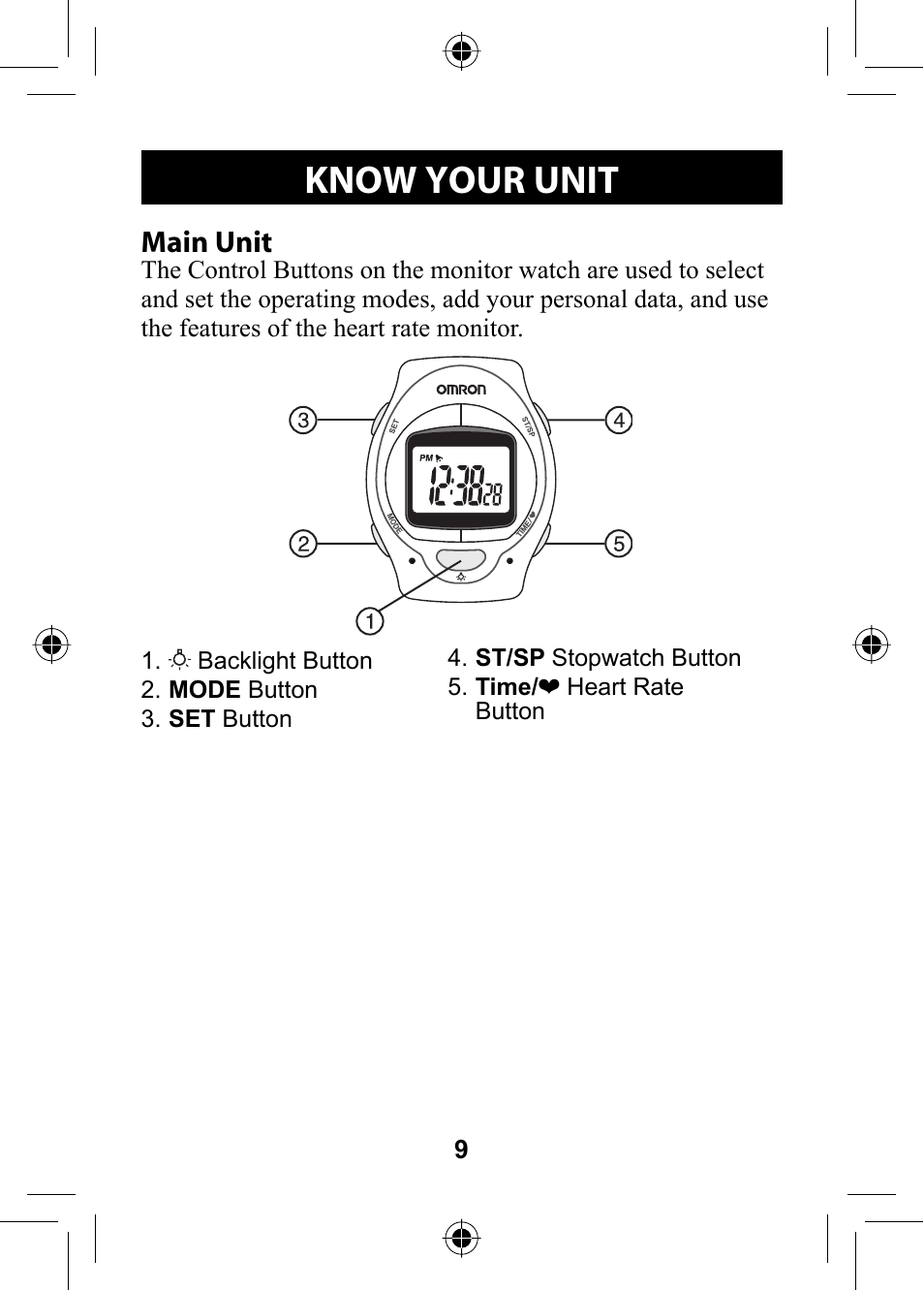 Operating instructions, Know your unit, Main unit | Omron Healthcare HR-100C User Manual | Page 9 / 24