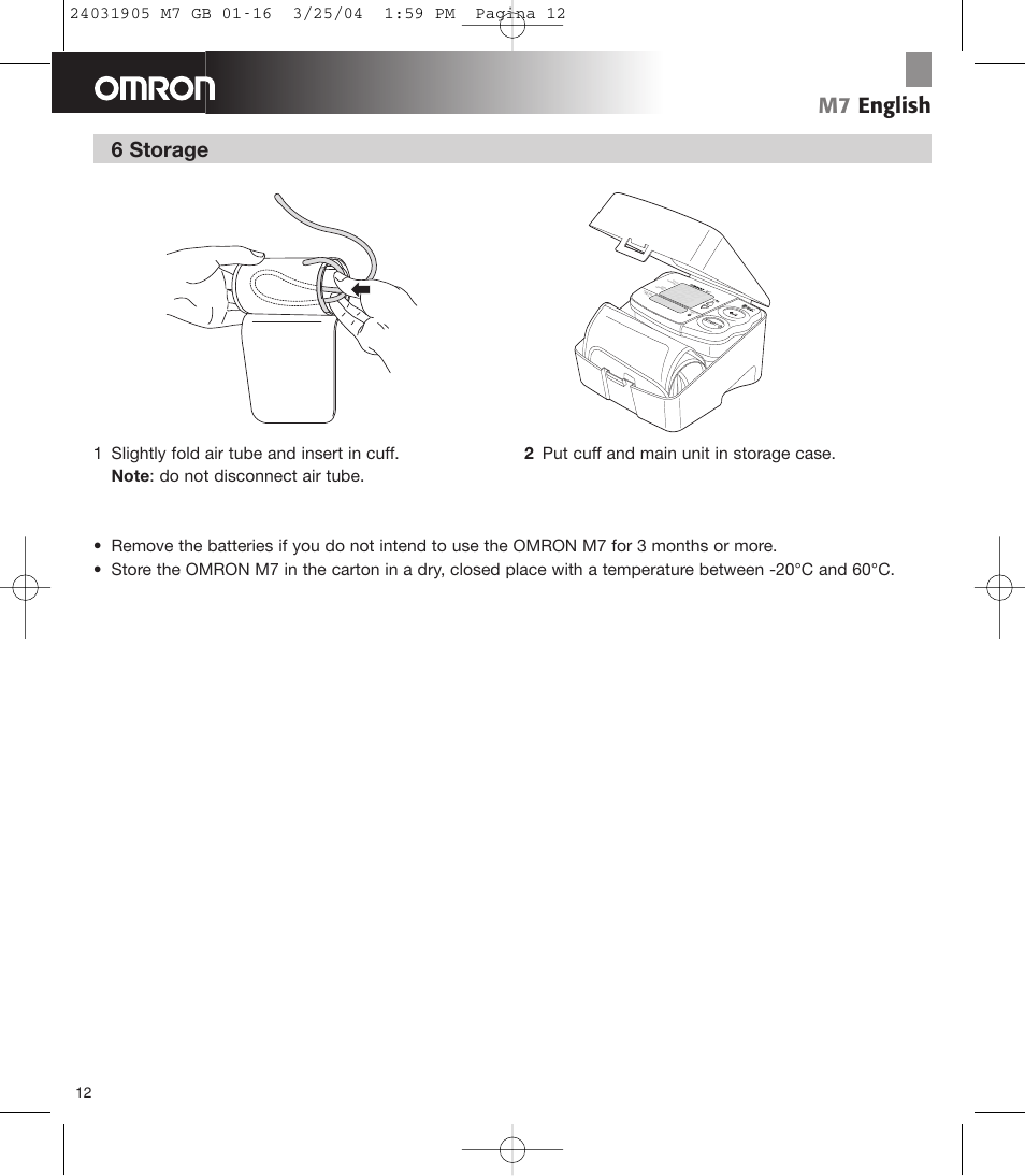 M7 english, 6 storage | Omron Healthcare M7 User Manual | Page 13 / 17