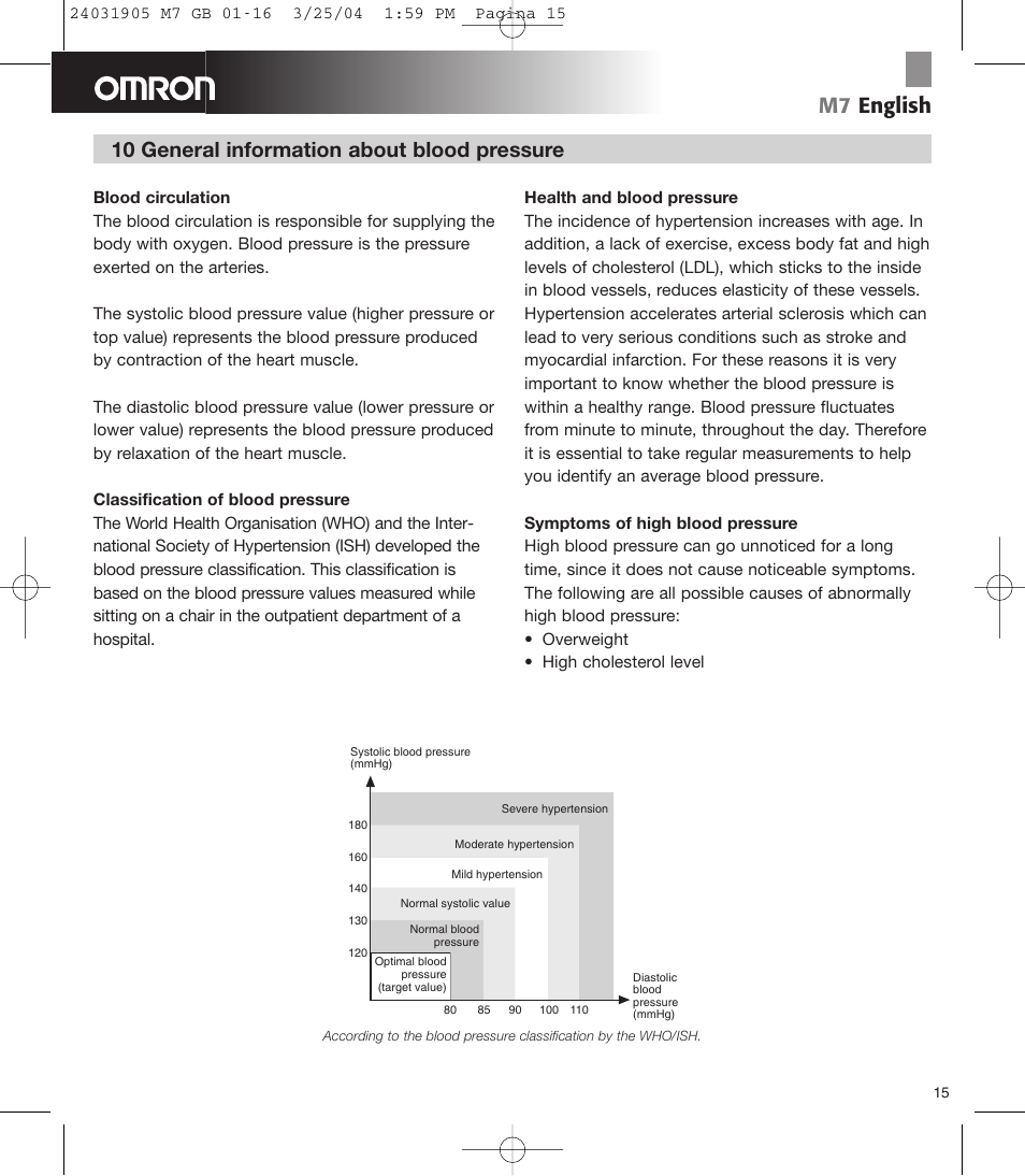 M7 english, 10 general information about blood pressure | Omron Healthcare M7 User Manual | Page 16 / 17