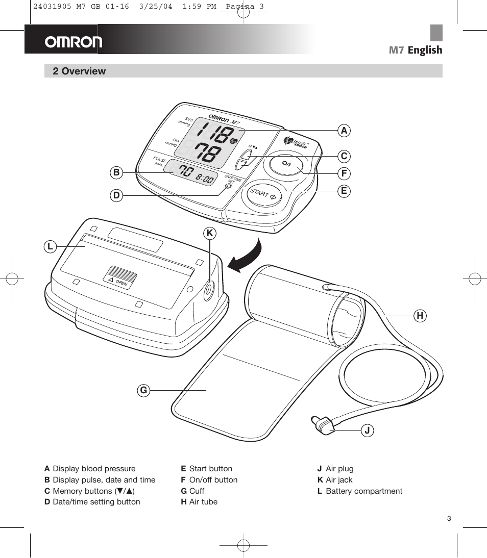 M7 english, 2 overview | Omron Healthcare M7 User Manual | Page 4 / 17