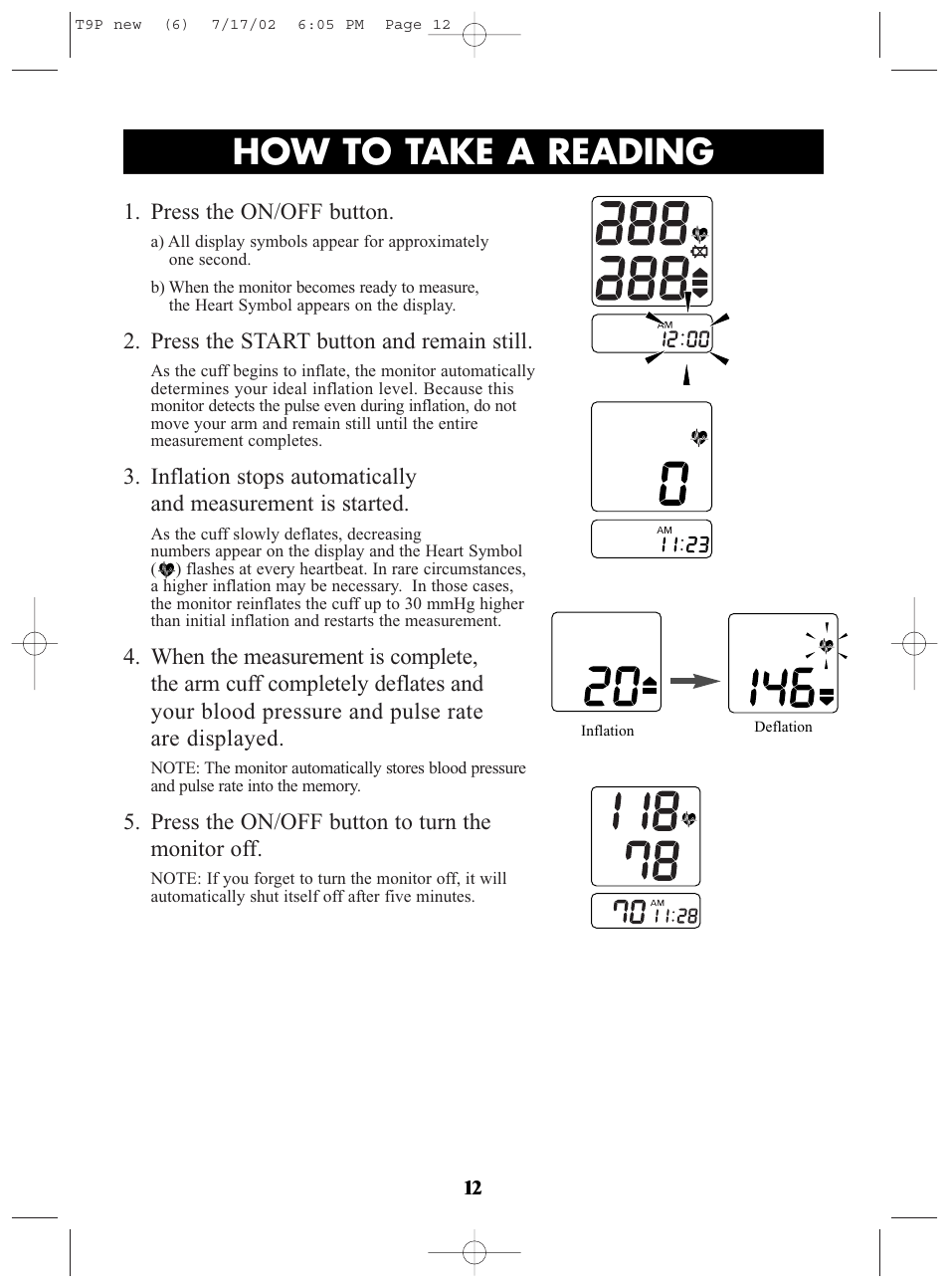 Title, Title how to take a reading | Omron Healthcare T9P User Manual | Page 12 / 28