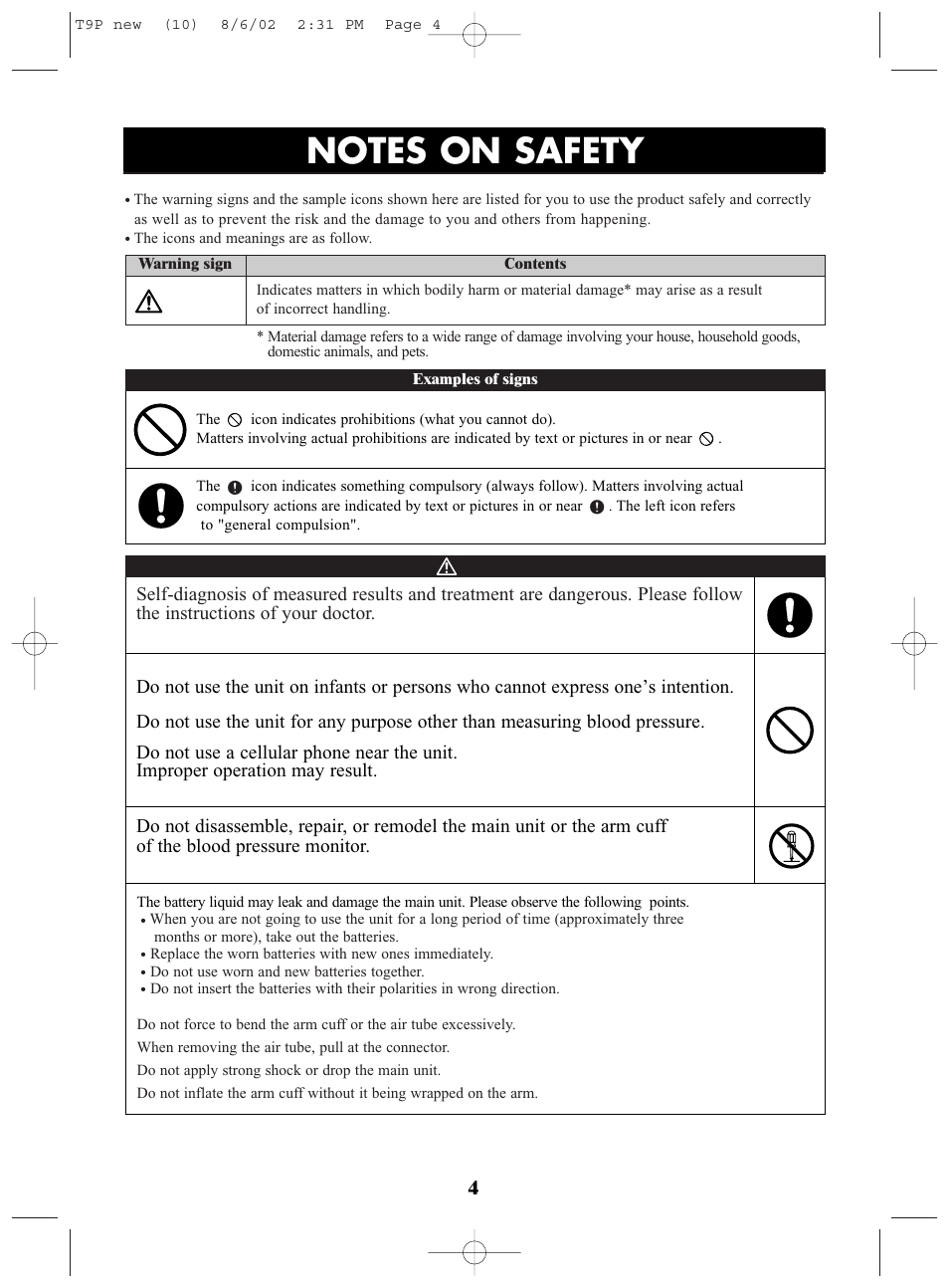 Title, Caution | Omron Healthcare T9P User Manual | Page 4 / 28