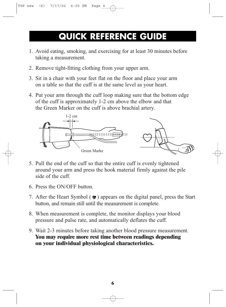 Title, Title quick reference guide | Omron Healthcare T9P User Manual | Page 6 / 28