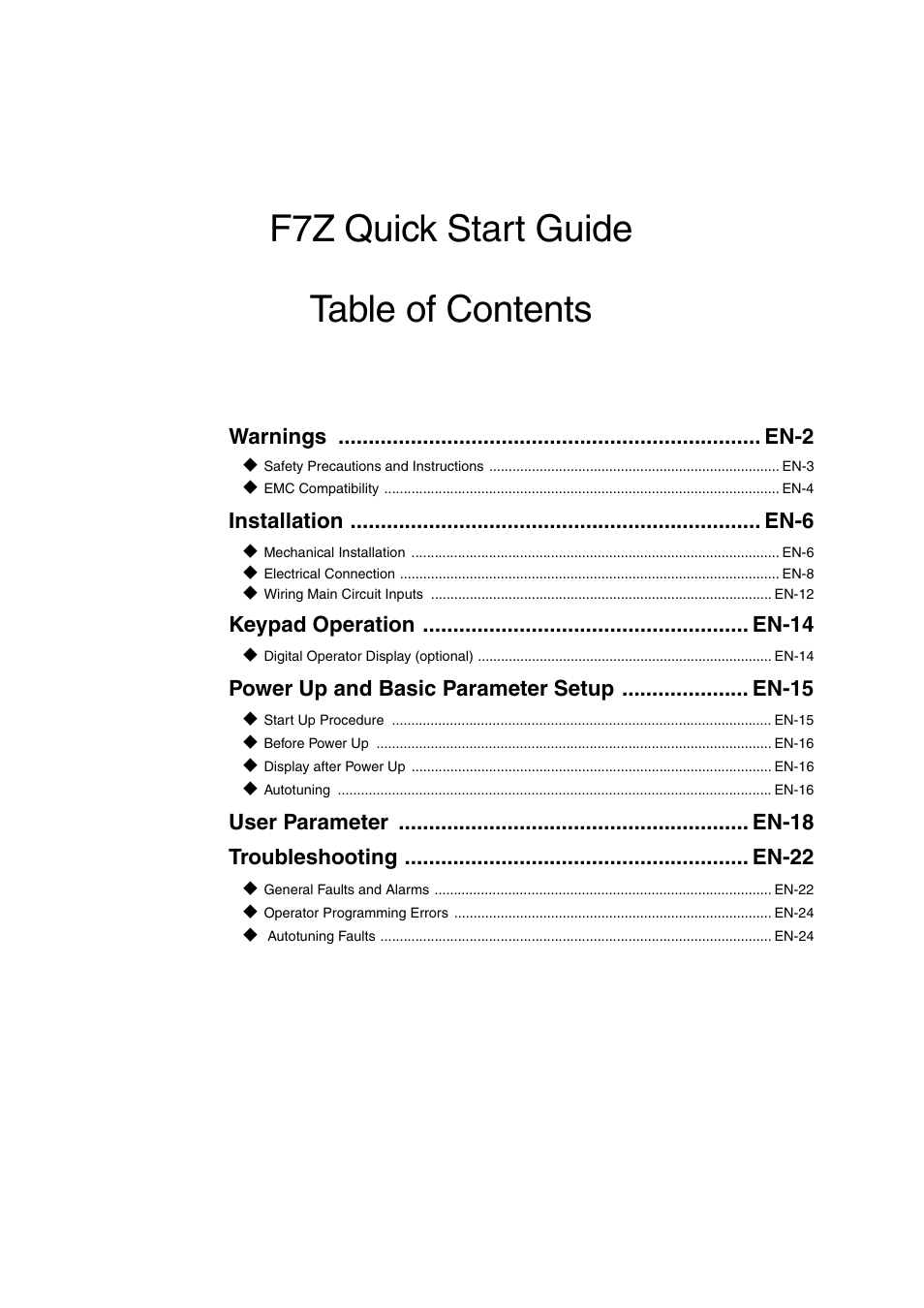 F7z quick start guide table of contents | Omron Healthcare VARISPEEDF7 User Manual | Page 2 / 25