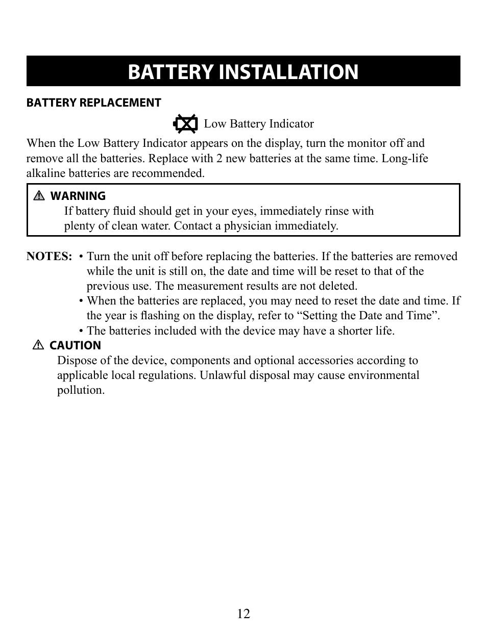 Battery installation | Omron Healthcare BP652 User Manual | Page 12 / 30