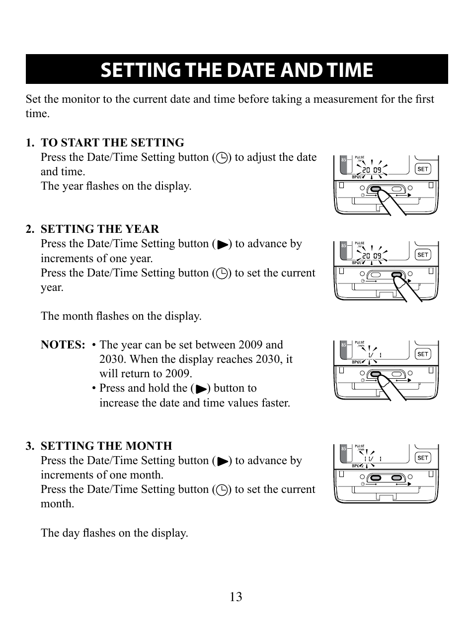 Setting the date and time | Omron Healthcare BP652 User Manual | Page 13 / 30