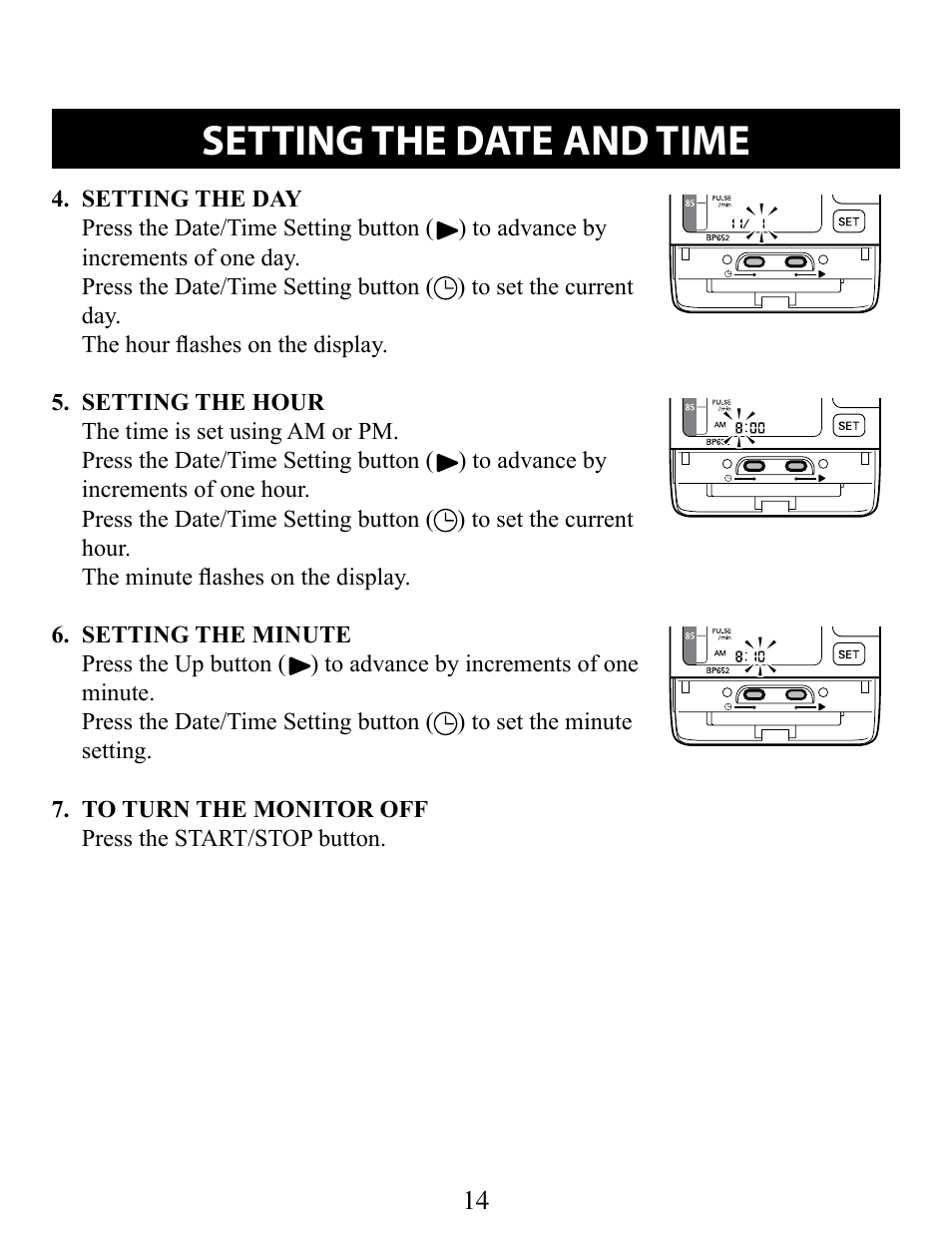 Setting the date and time | Omron Healthcare BP652 User Manual | Page 14 / 30