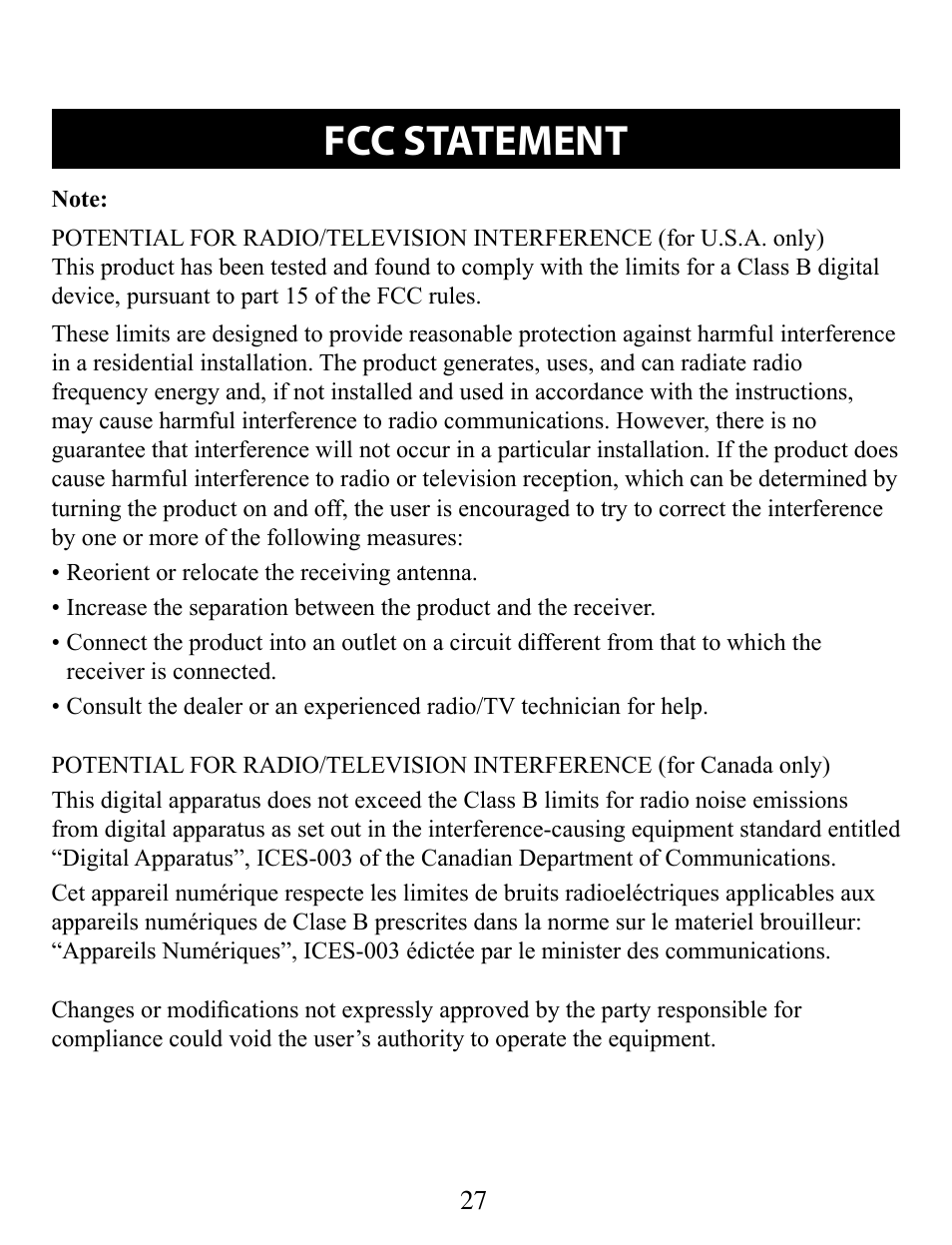 Fcc statement | Omron Healthcare BP652 User Manual | Page 27 / 30