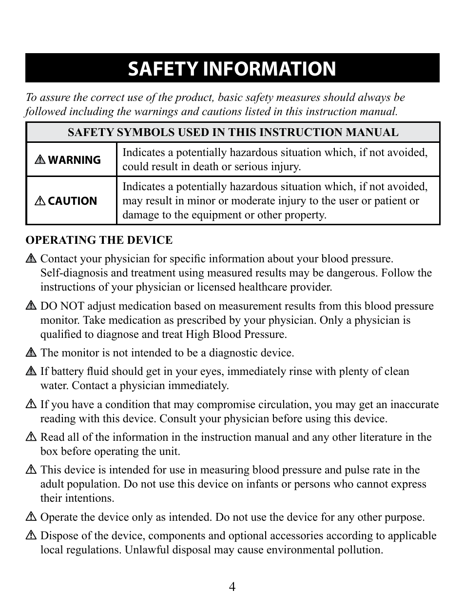 Safety information, Operating the device | Omron Healthcare BP652 User Manual | Page 4 / 30