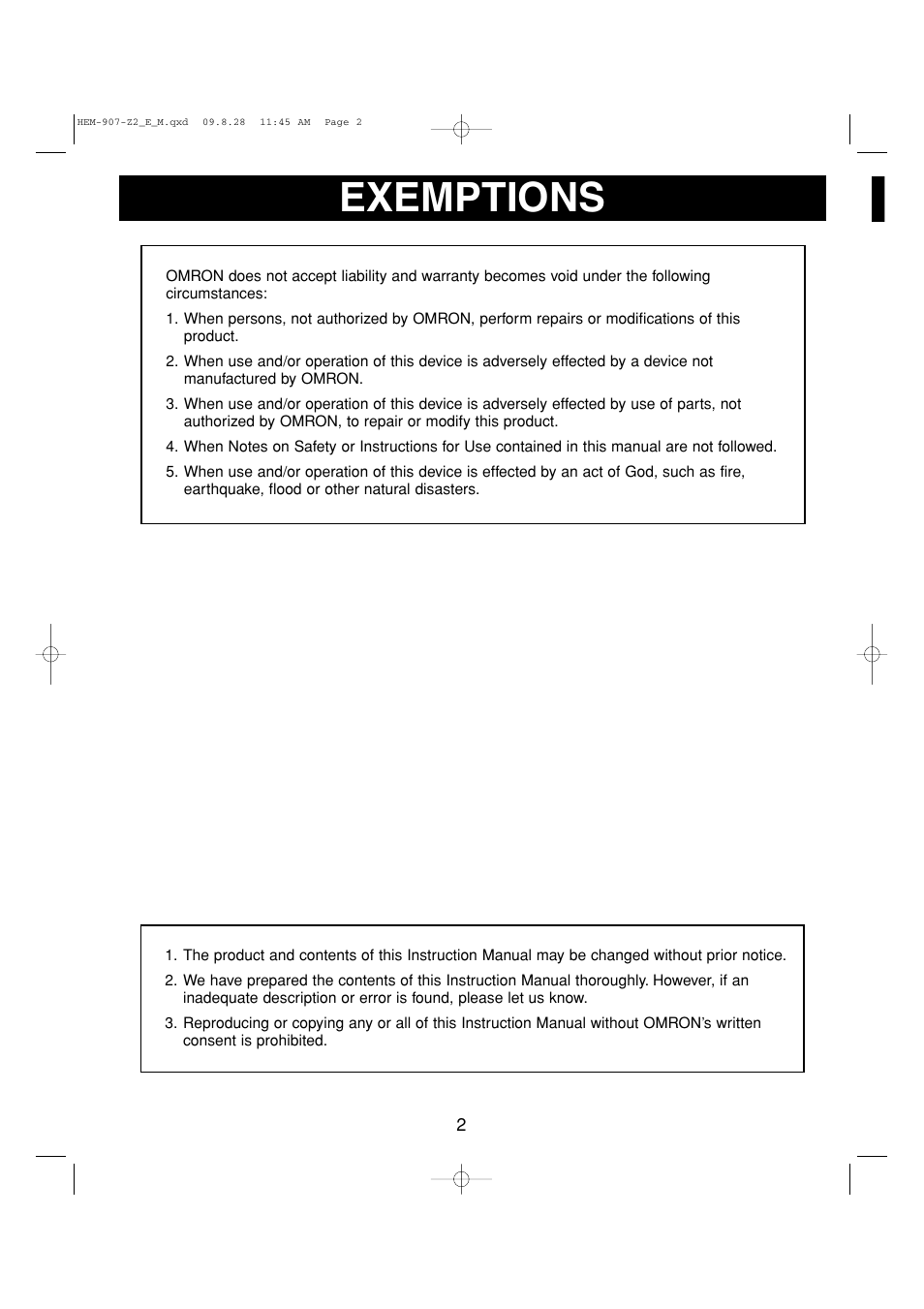 Exemptions | Omron Healthcare INTELLISENSE HEM-907XL User Manual | Page 2 / 32