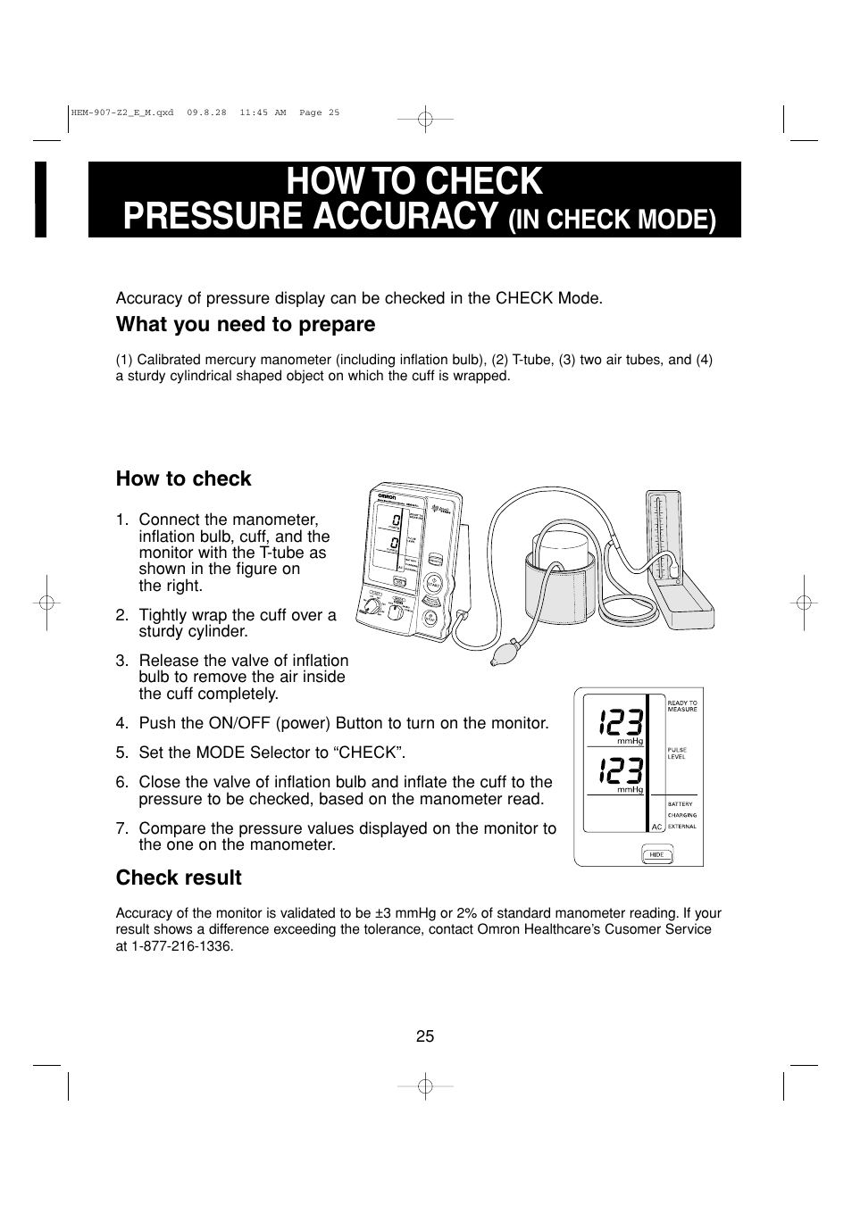 How to check pressure accuracy | Omron Healthcare INTELLISENSE HEM-907XL User Manual | Page 25 / 32