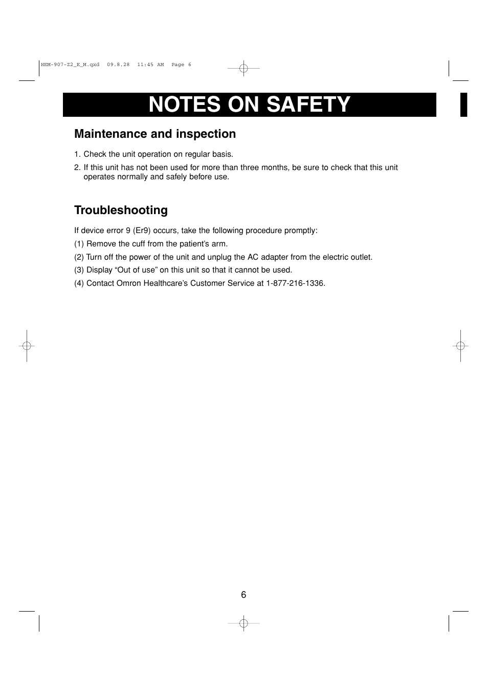 Maintenance and inspection, Troubleshooting | Omron Healthcare INTELLISENSE HEM-907XL User Manual | Page 6 / 32