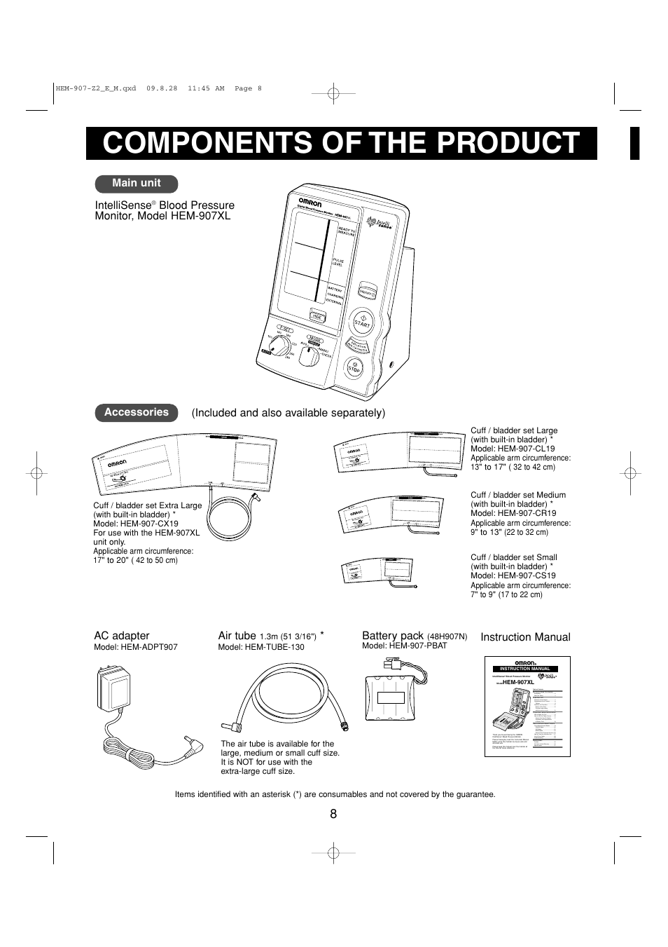 Components of the product | Omron Healthcare INTELLISENSE HEM-907XL User Manual | Page 8 / 32