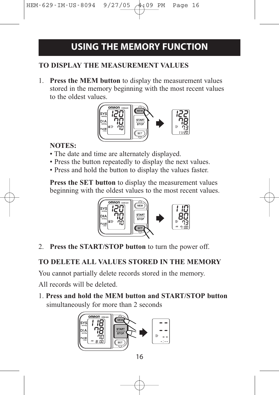 Omron Healthcare HEM-629 User Manual | Page 16 / 48