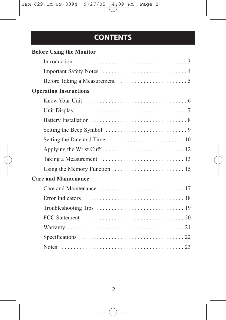 Omron Healthcare HEM-629 User Manual | Page 2 / 48