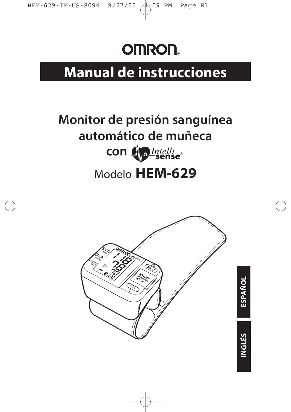 Manual de instrucciones, Hem-629, Monitor de presión sanguínea automático de muñeca | Modelo | Omron Healthcare HEM-629 User Manual | Page 25 / 48
