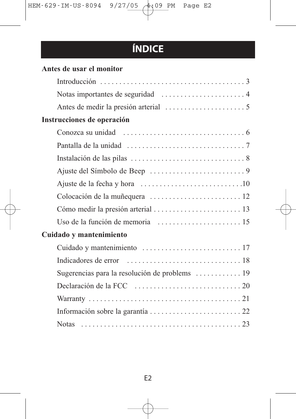 Índice | Omron Healthcare HEM-629 User Manual | Page 26 / 48