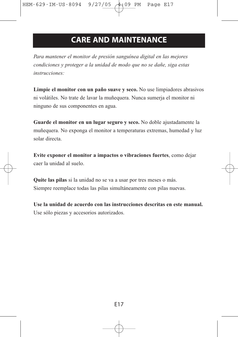 Care and maintenance | Omron Healthcare HEM-629 User Manual | Page 41 / 48